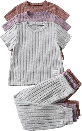 2 Piece Girl Clothes Pants Set Outfits Ribbed Knit Short Sleeve T-Shirt and Active Sweatpants Size 4-12 Years