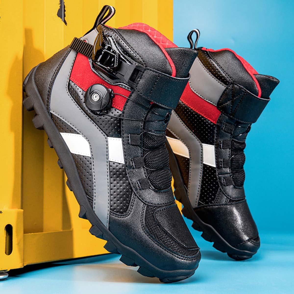 Zapatos de Moto para Hombre con Protectores Zapatos de Calle Motocicleta Reforzados, Cierre Rápido, Antideslizantes, Resistentes