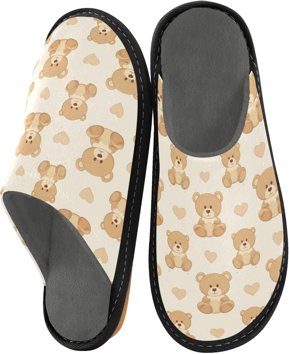 Cute Bear Heart House Slippers – Cozy Fuzzy Slippers for Guests, Washable & Disposable, Perfect for Shoeless Home, Spa & Hotel Use A112948