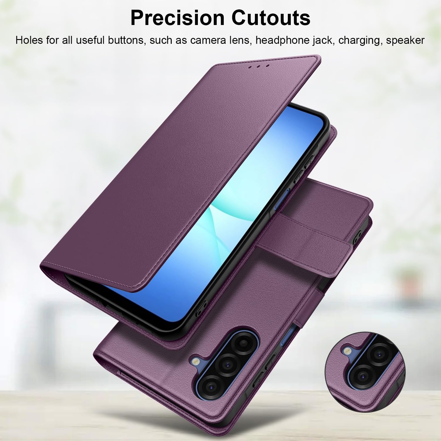 Ysjisy Cover Compatibile con Samsung Galaxy A17 4G/ 5G, con 1 Pezzo Vetro Temperato Pellicola Protettiva e 1 Pezzo Strumento di Installazione Semplice, Premium Pelle PU Libro Flip Custodia - Viola