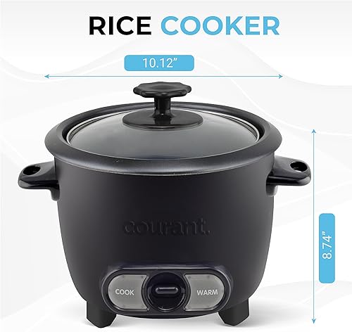 Miniatura 5 de Courant Olla arrocera de 8 tazas (cocida), recipiente antiadherente extraíble, olla arrocera de un solo toque, color negro