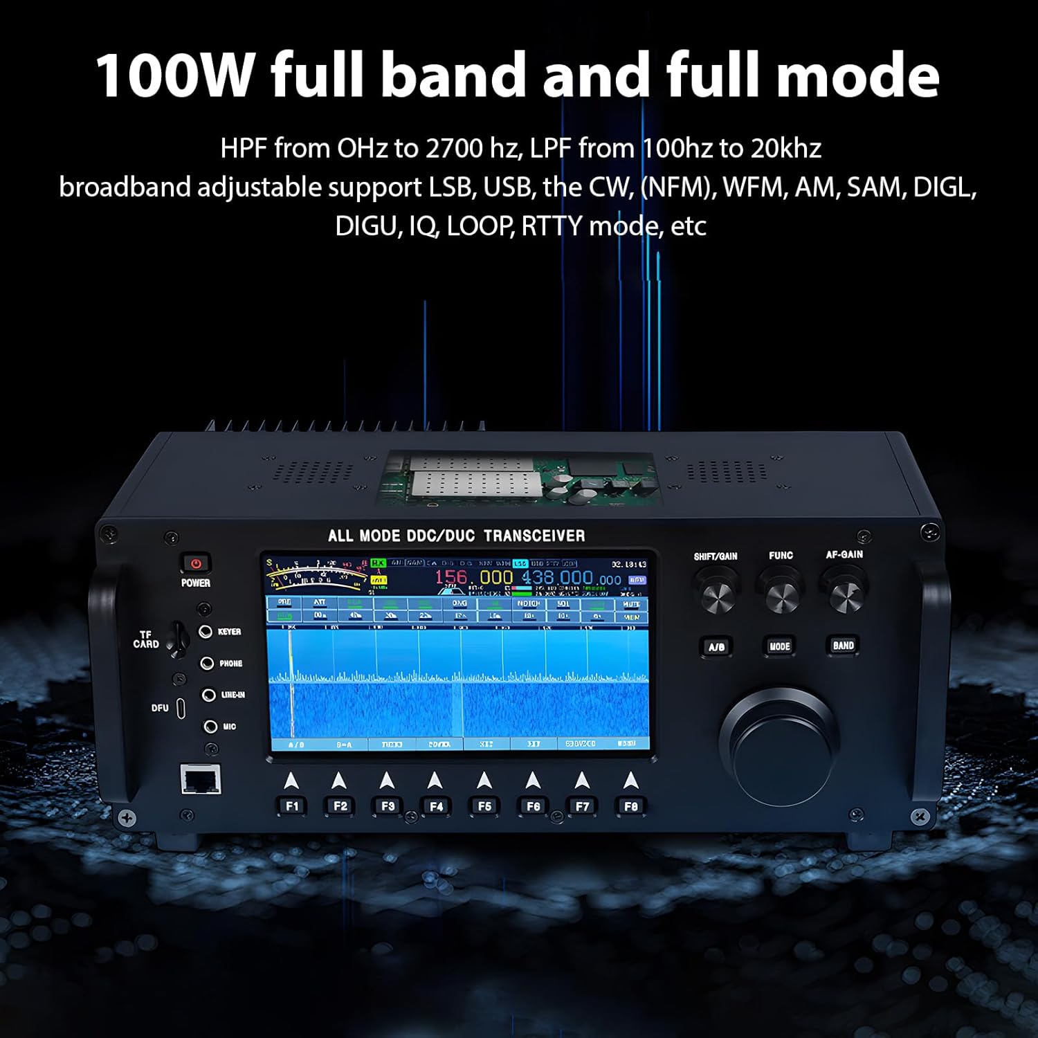 RS-998 display showing 100W full band and full mode operation