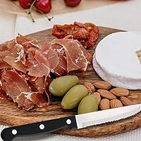 Vista 5 de Juego de 6 cuchillos para carne, color negro, con triple remache dentado, acero inoxidable, hoja afilada, 4.5 pulgadas, para restaurante, cocina