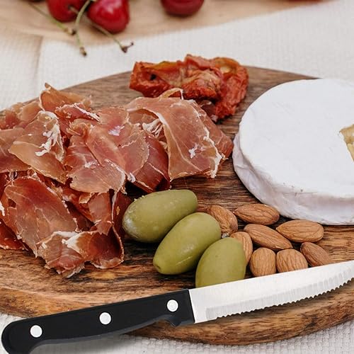 Miniatura 5 de Juego de 6 cuchillos para carne, color negro, con triple remache dentado, acero inoxidable, hoja afilada, 4.5 pulgadas, para restaurante, cocina,