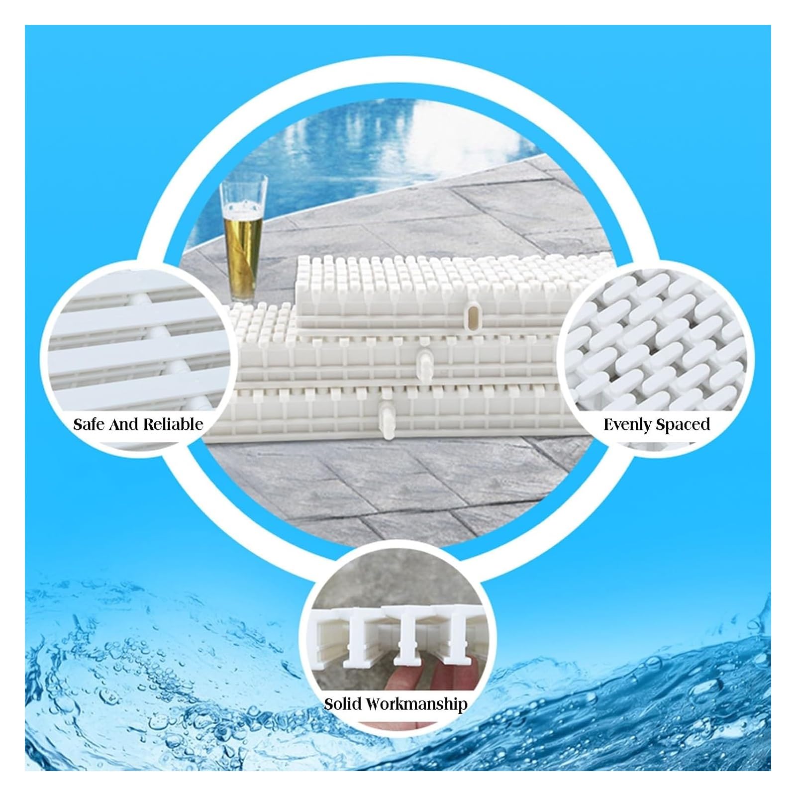 Griglie per Piscina, griglia di drenaggio per Piscina, Copertura in plastica ABS Resistente per vialetti e patii, griglia di Scarico componibile per Bordi Piscina - Set di 4 (25x100 cm)