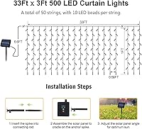Vista 7 de echosari Luces de Cortina Solares de 33 pies x 3 pies, 500 Luces de Cortina LED para Exteriores Impermeables con Control Remoto y Temporizador