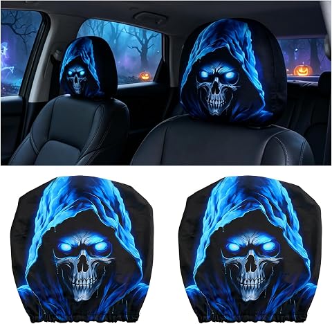 2-Pack Halloween Skull Headrest Covers for Cars
