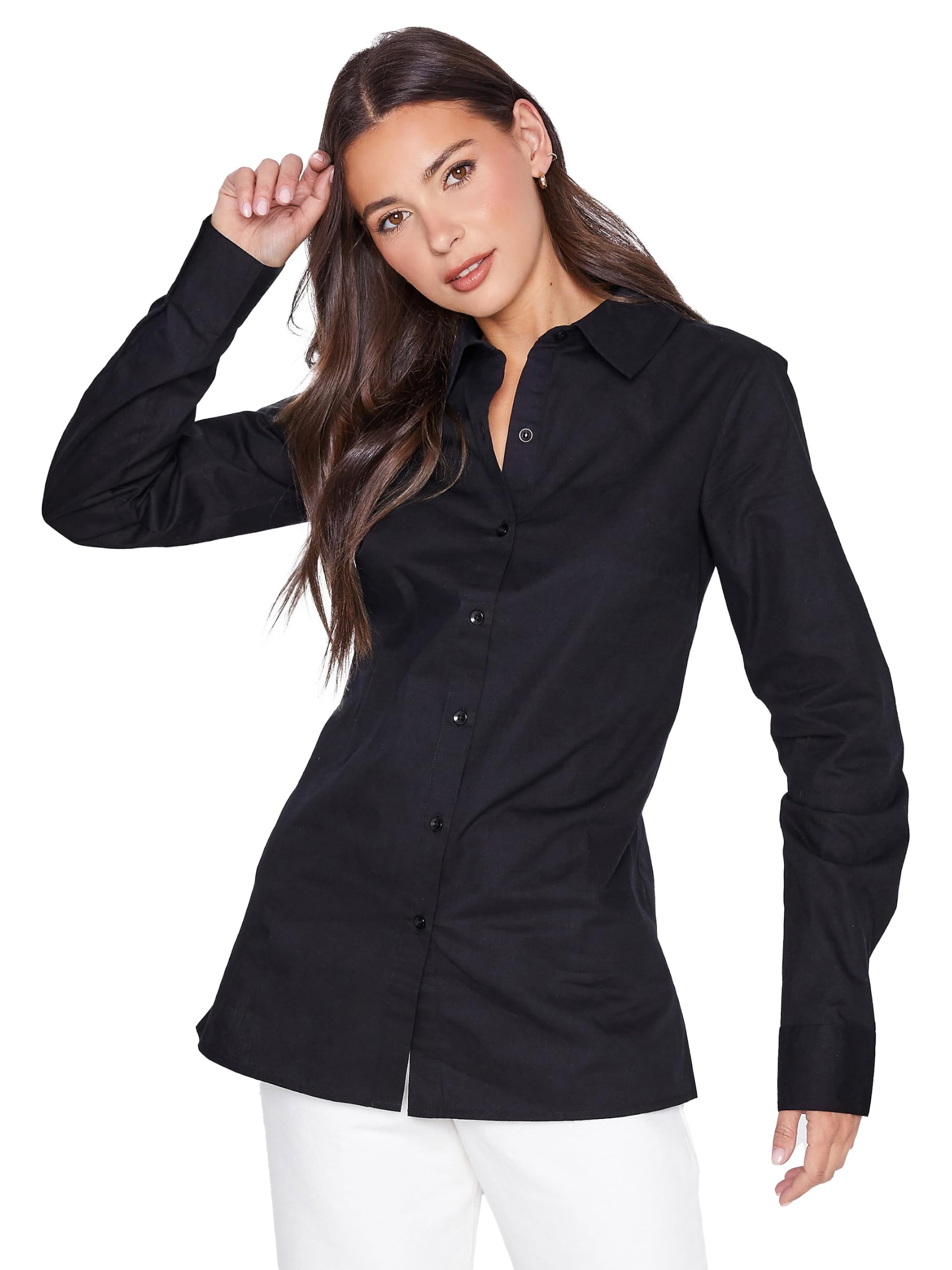 Lts Women's Black Tall Fitted Cotton Shirt Size 20