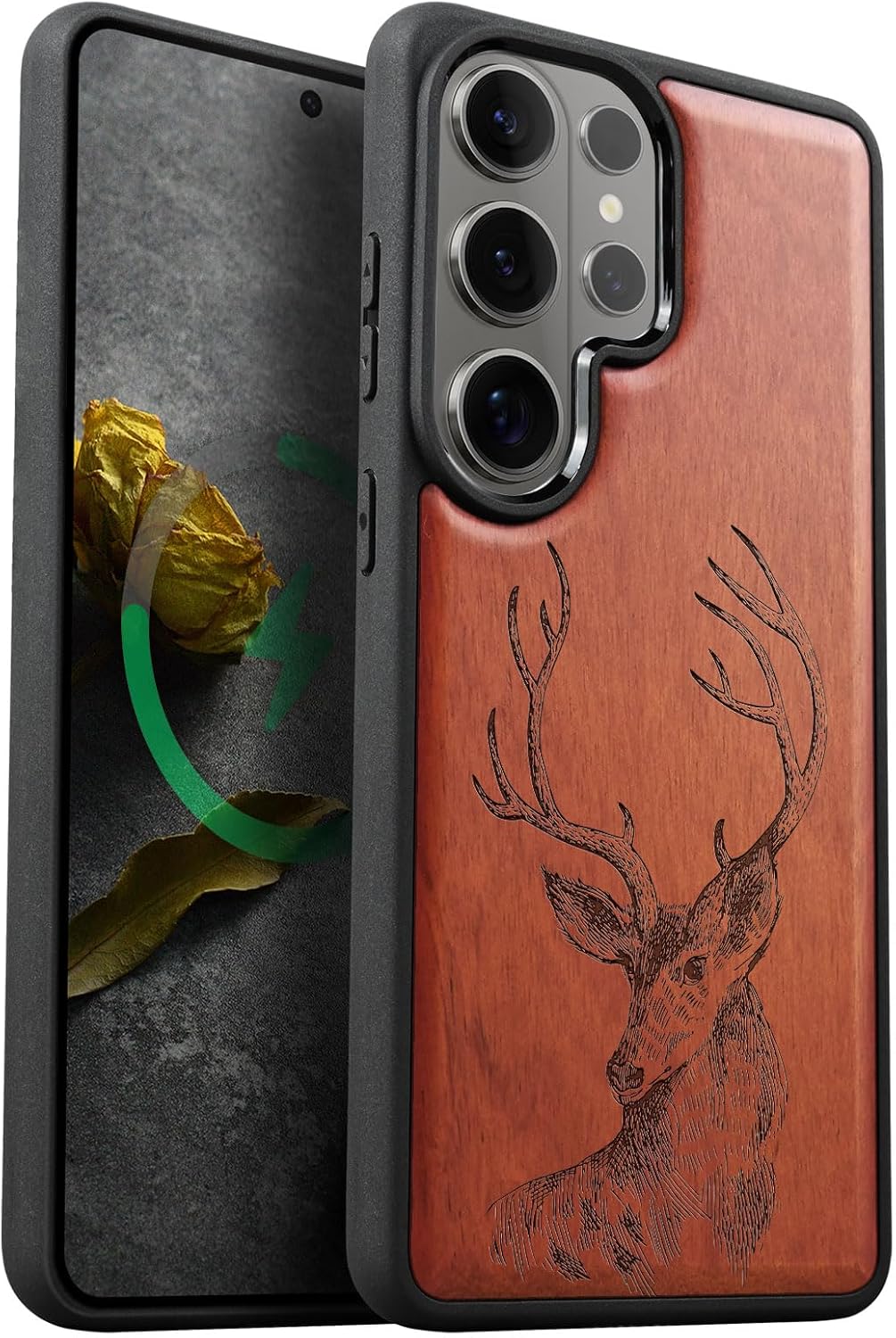 Carveit Magnetic Wooden Case for Samsung Galaxy S26 Ultra Case 2026, TPU Shockproof Cover & Wood Artisan Engraved, Compatible with MagSafe Wireless Chargers (Compass Maps) Walnut