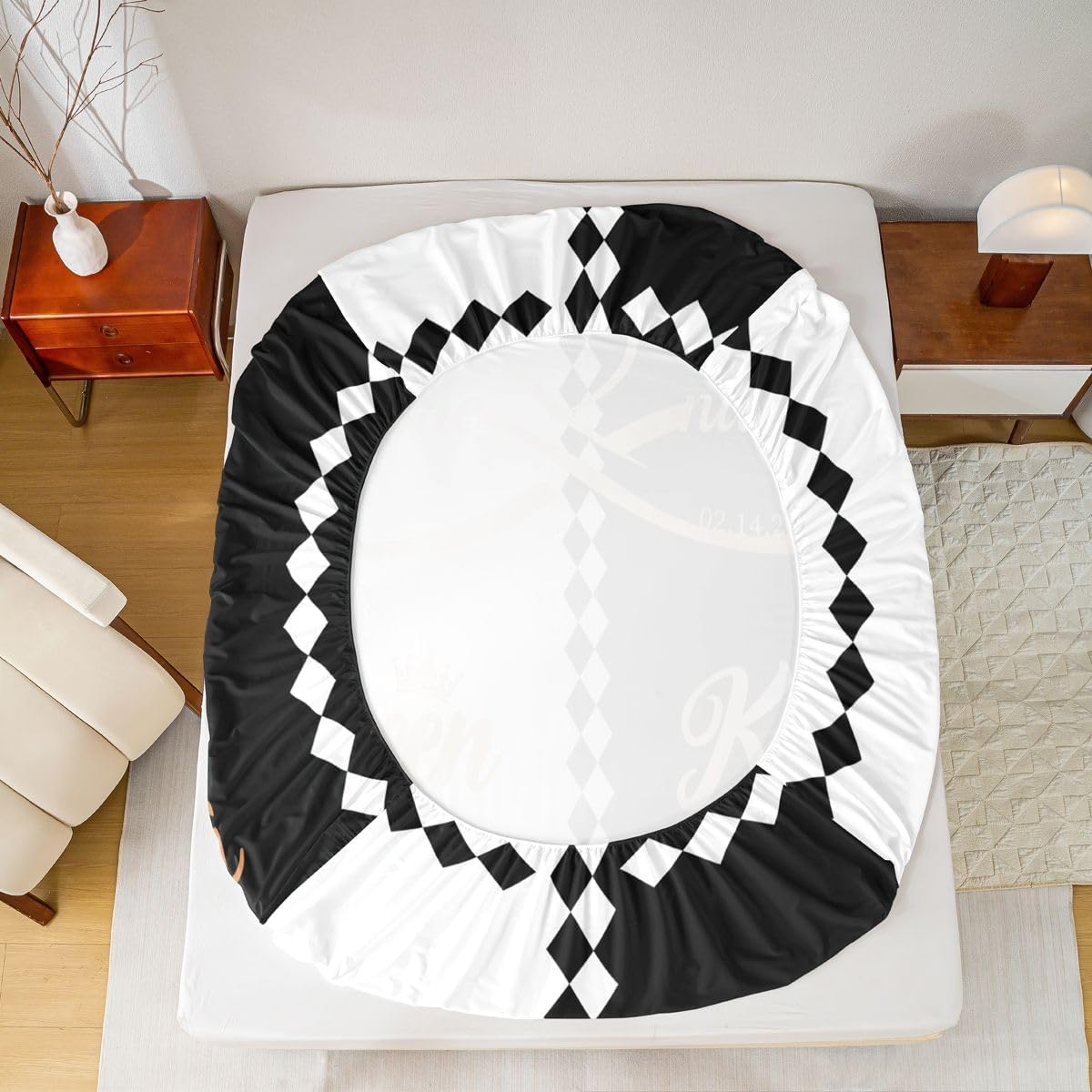 Erosebridal King and Queen Personalized Fitted Sheet Queen Romantic Valentine's Day Bed Sheets for Husband Wife Lovers Modern Black and White His Hers Bedding Set Couple Love Forever Sheets 3 Pcs