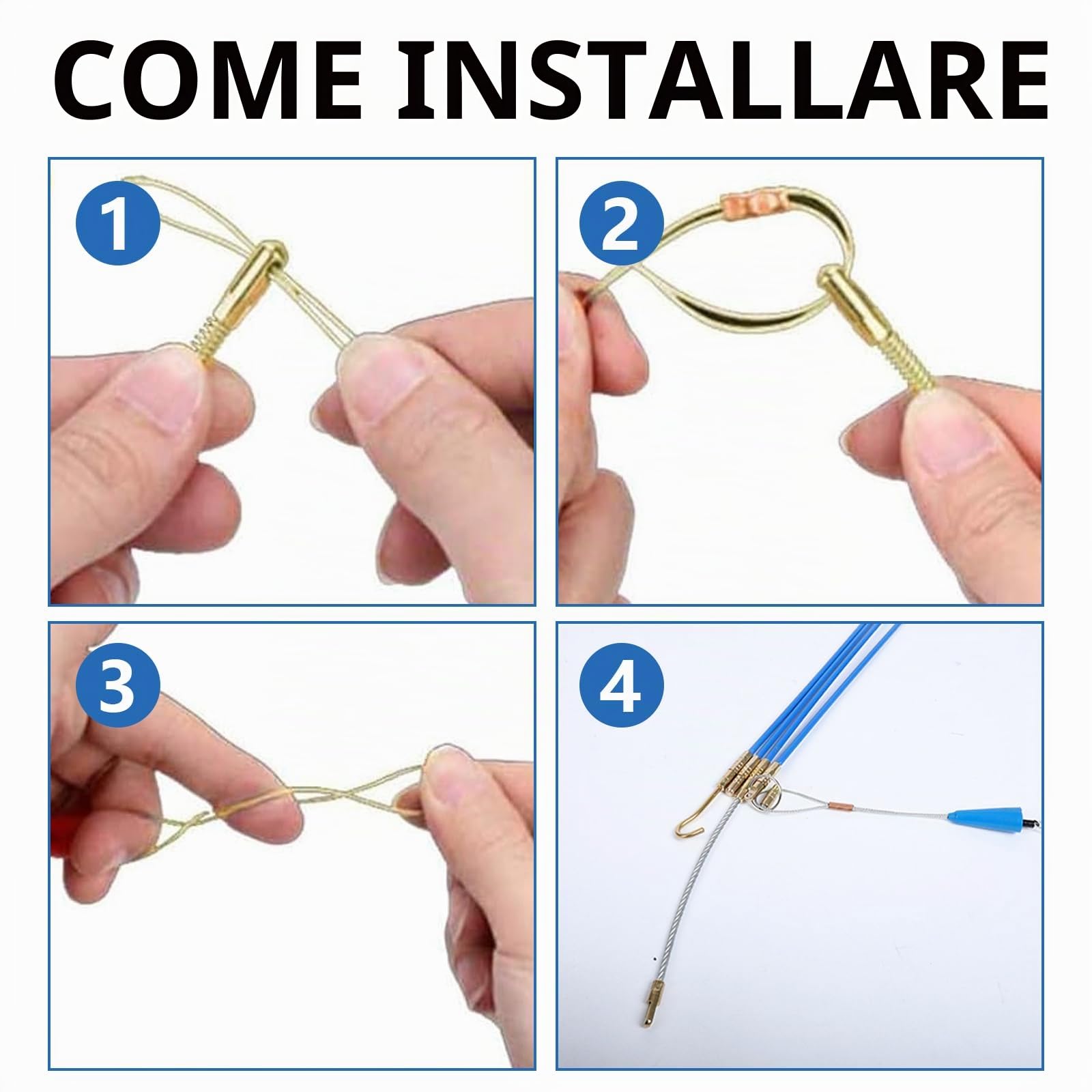 Sonda Passacavi 33CM, 20 Pezzi Sonda Tiracavi con Molla di Guida, Sonda Elettricista Professionale Fibra di Vetro Flessibili con Accessori, Aste Tiracavi in Fibra di Vetro