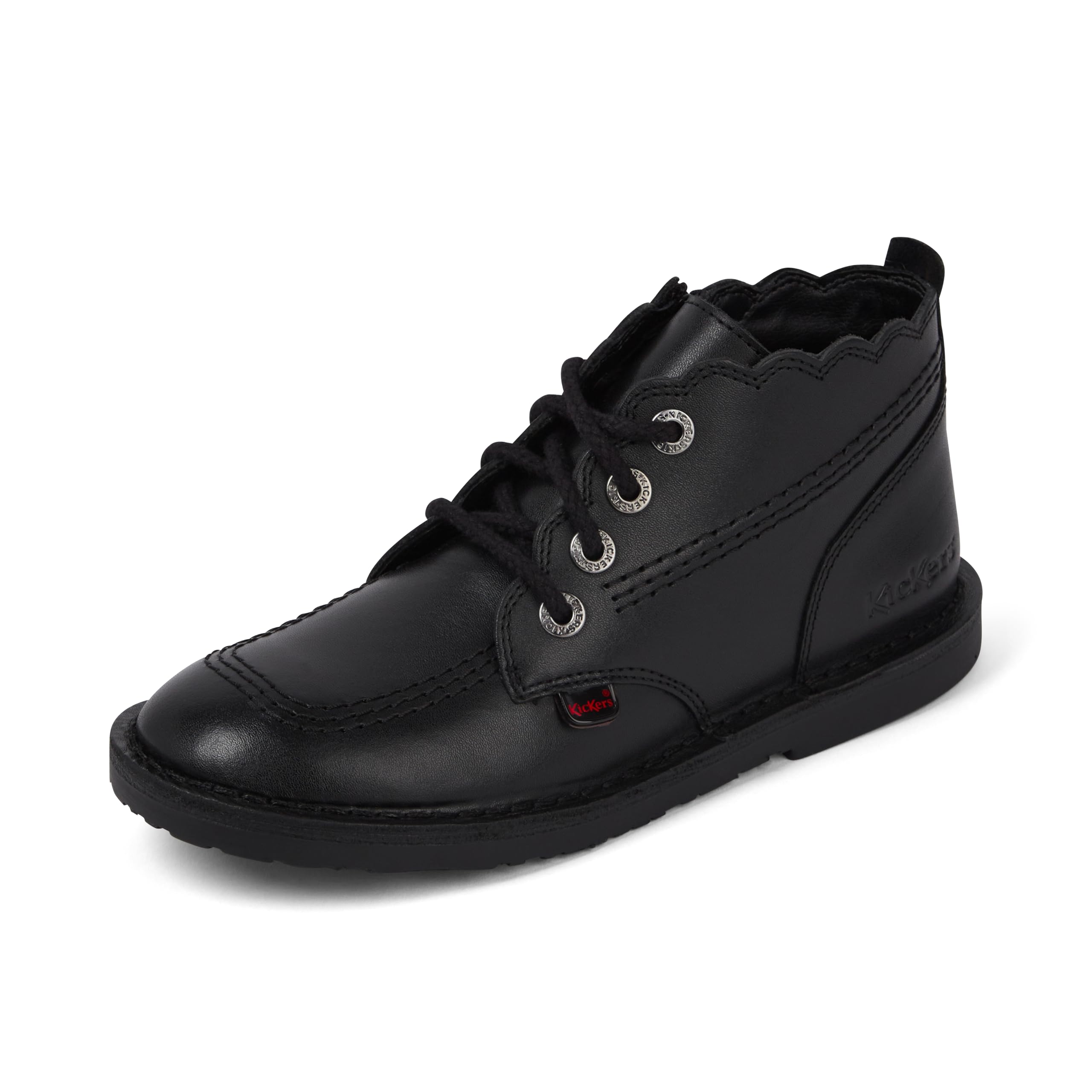Kickers Junior Adlar Hi Scallop Lthr Jf Blk, Black, Size 13 Younger