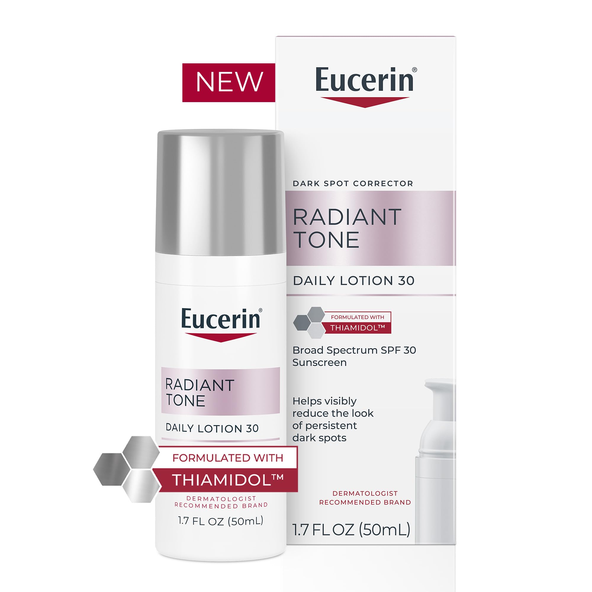 Eucerin Radiant Tone Daily Face Lotion Broad Spectrum SPF 30 Sunscreen, Dark Spot Corrector with Thiamidol, Helps Visibly Reduce the Look of Persistent Dark Spots, 1.7 Fl Oz Bottle