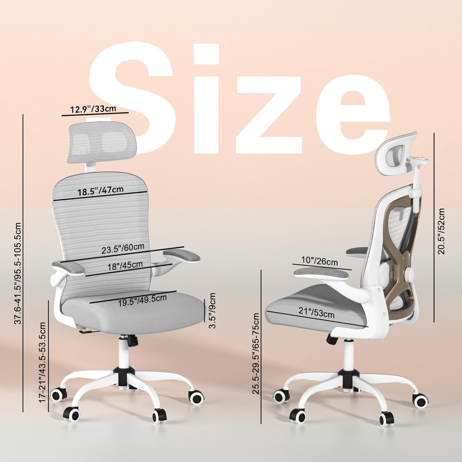 Similar to Home Office Desk Chairs, Ergonomic Office Chair with Lumbar Support & 3D Headrest, Computer Desk Chair with Flip-up Armrests, Perfect for Office or Study, Gray/Gold Gray/Gold English