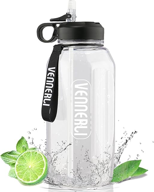 Water Bottle, 2.2L Bottle with Straw BPA Free Leak Proof Dusk Proof Tough Portable with Mountop Loop Handle Flip Straw Reusable Plastic Water Bottle Giant Gym Keg for Outdoors Sports Fitness Hiking