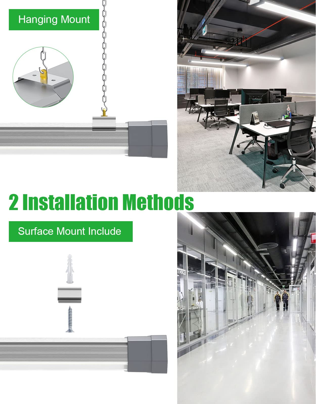 4Pack LED Shop Lights Linkable 4FT 100W 13000lm 5000K Super Bright Shop Lights with US Plug Cable ETL — view 2