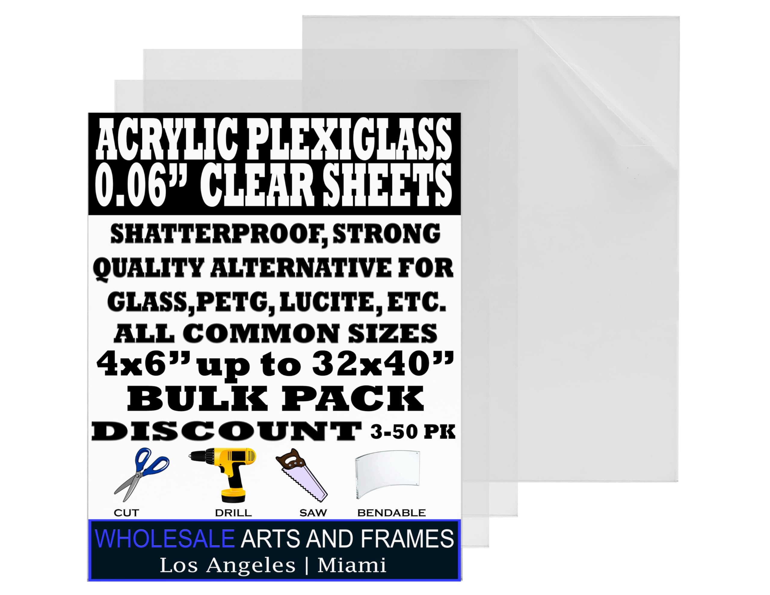 WHOLESALE ARTS AND FRAMES 0.06'' Clear Plexiglass 12x16 10 Pack, Transparent Lucite Acrylic PET Panel. Lightweight, Shatterproof Glass Alternative for