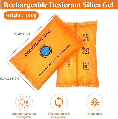 Miniatura 2 de Paquete de 5 bolsas desecantes recargables de 3.53 oz (3.53 onzas) que absorbe la humedad, bolsa para almacenamiento de gel de sílice, bolsa
