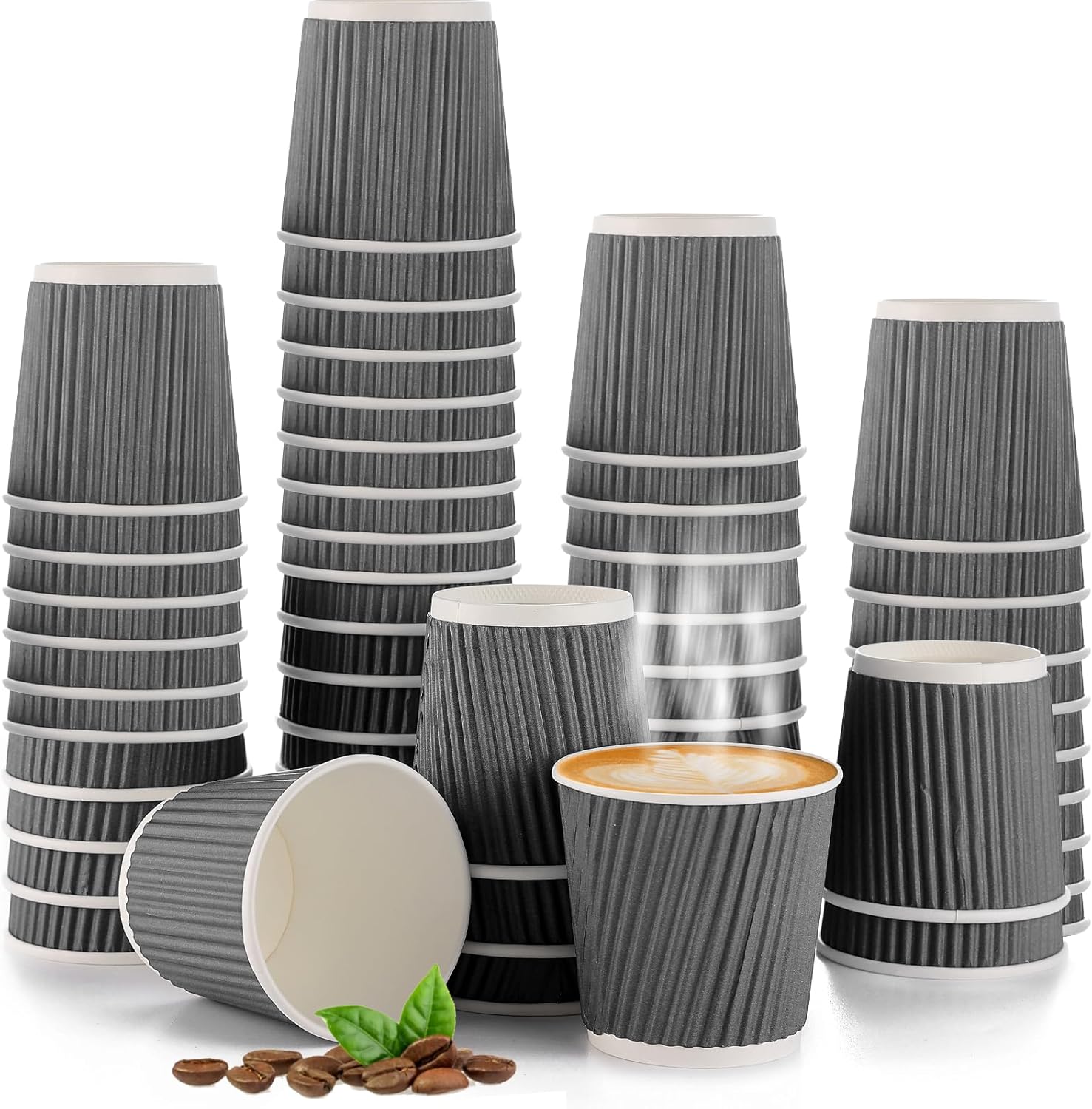 200 Pcs 4oz Paper Espresso Cups Ripple Wall Hot Cups For Coffee Disposable Coffee Cup Paper Hot/Cold Drinking Cups for Party, Picnic, Travel and Events (Grey)