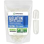 XPRS Nutra Size 3 Empty Capsules - 100 Count Clear Empty Gelatin Capsules - Pills DIY Capsule Filling - Pure Bovine Pill Gel Caps Fillable Do-It-Yourself Vitamins and Supplements