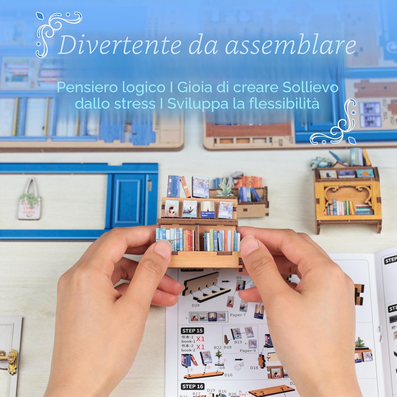 CUTEBEE Book Nook Kit: Kit Miniatura Fai da Te per Adulti, Puzzle 3D in Legno, Decorazione Casetta/Libreria (Literature Bookstore)