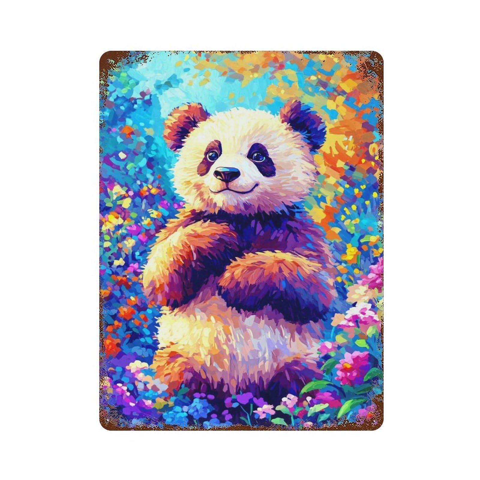 Smiling Panda 15.7"x11.8" Rustic Tin Plaque, Novelty Wall Decor for Living Room, Hallway And Home Decor