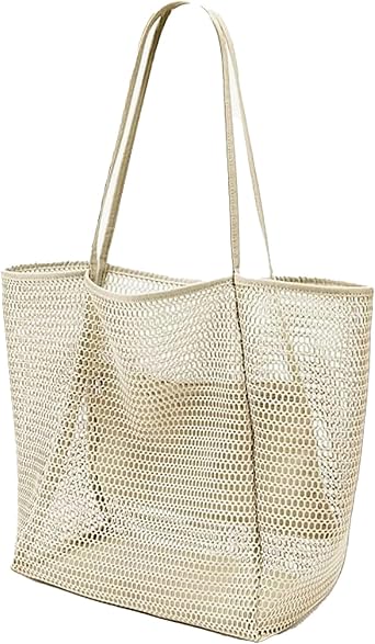 Breathable Mesh Beach Bag Large Capacity Foldable Sandproof Portable with Zipper Pocket for Pool Travel