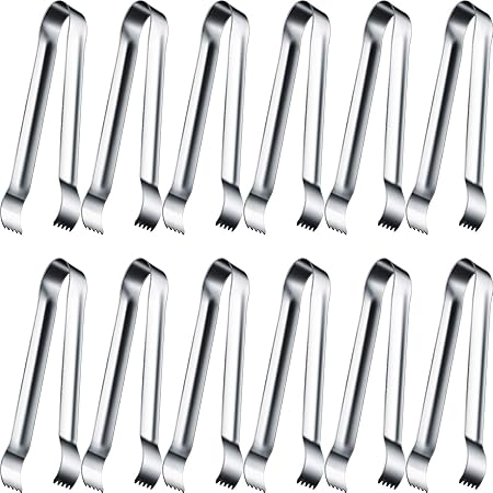 Gejoy 12 Pieces Sugar Tongs Ice Tongs Stainless Steel Mini Serving Tongs Appetizers Tongs Small Kitchen Tongs for Tea Party Coffee Bar Kitchen (Silver Curved Tip)