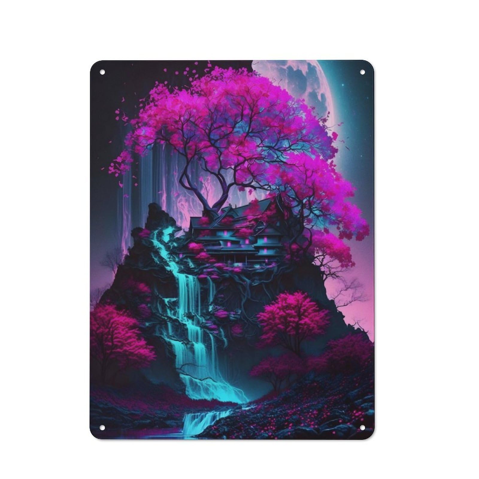 Junmoney Mystical Nature Neon Tree Tin Wall Plaque 40X30cm With For Hobby Room Or Studio, For Updating Hobby Room And Studio After Moving