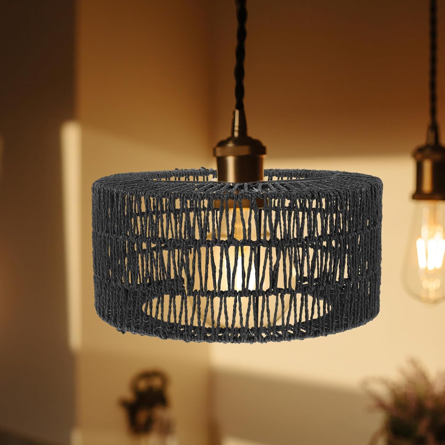 IMIKEYA Replacement Straw Rope Pendant Lamp Shade Hand-woven Ceiling Light Cover for Boho Decor Living Room Kitchen Cafe and Hotel Rustic Design