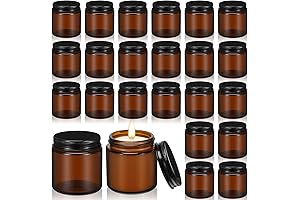 Zhehao 4oz Amber Glass Jars with Lids Bulk, 24Pcs Black Candle Tins