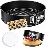 Vista 11 de Tellshun - Molde para pastel de 8 pulgadas con revestimiento antiadherente, juego de 50 papeles de pergamino, molde para tarta de queso con fondo