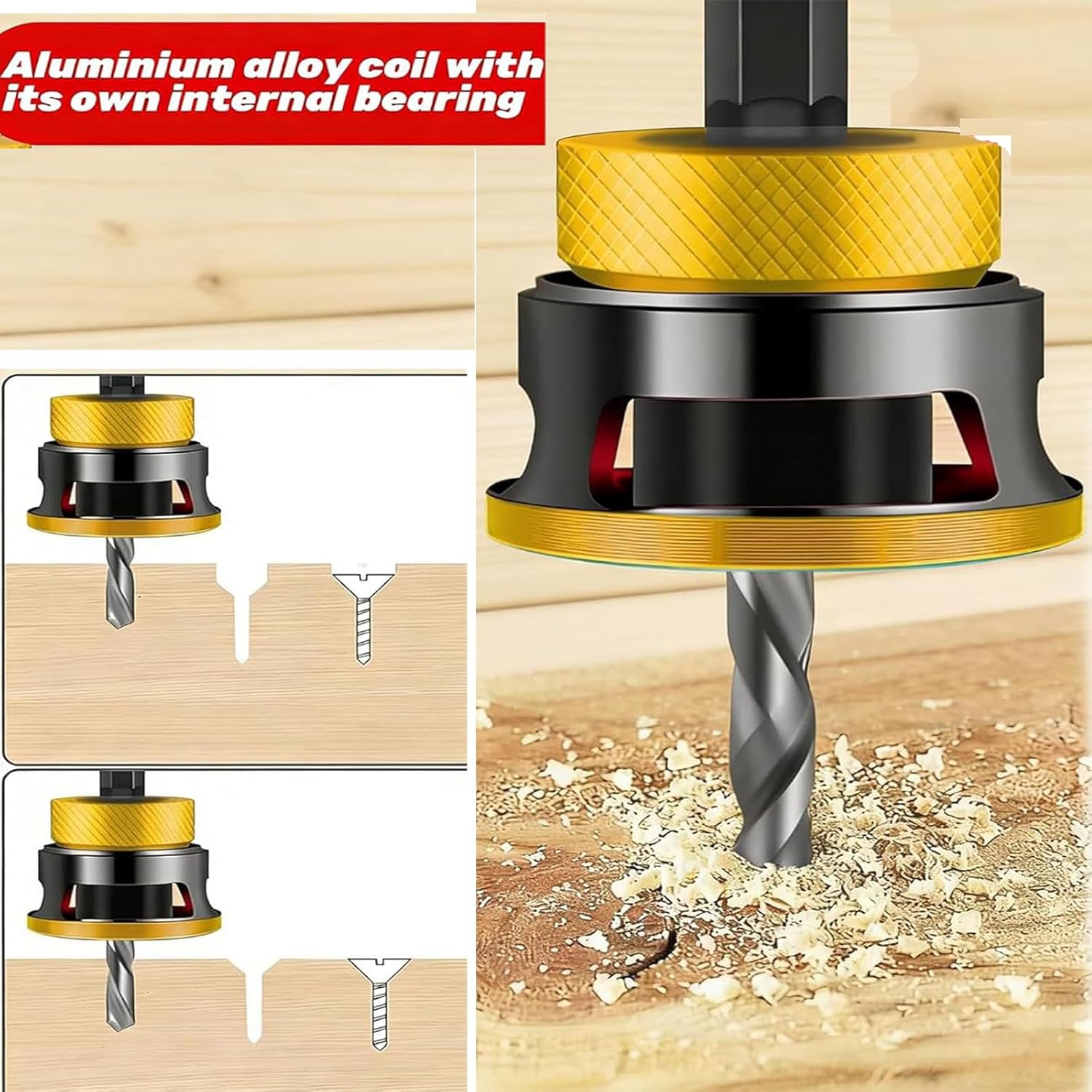 Two-Flute Counterbore with Adjustable Depth Stop Collar, 90 Degree Countersink Drill Bit Set for Woodworking and Cabinetry, 1/4 Inch Hex Shank, 12-35mm Precise Depth Control (Blue)