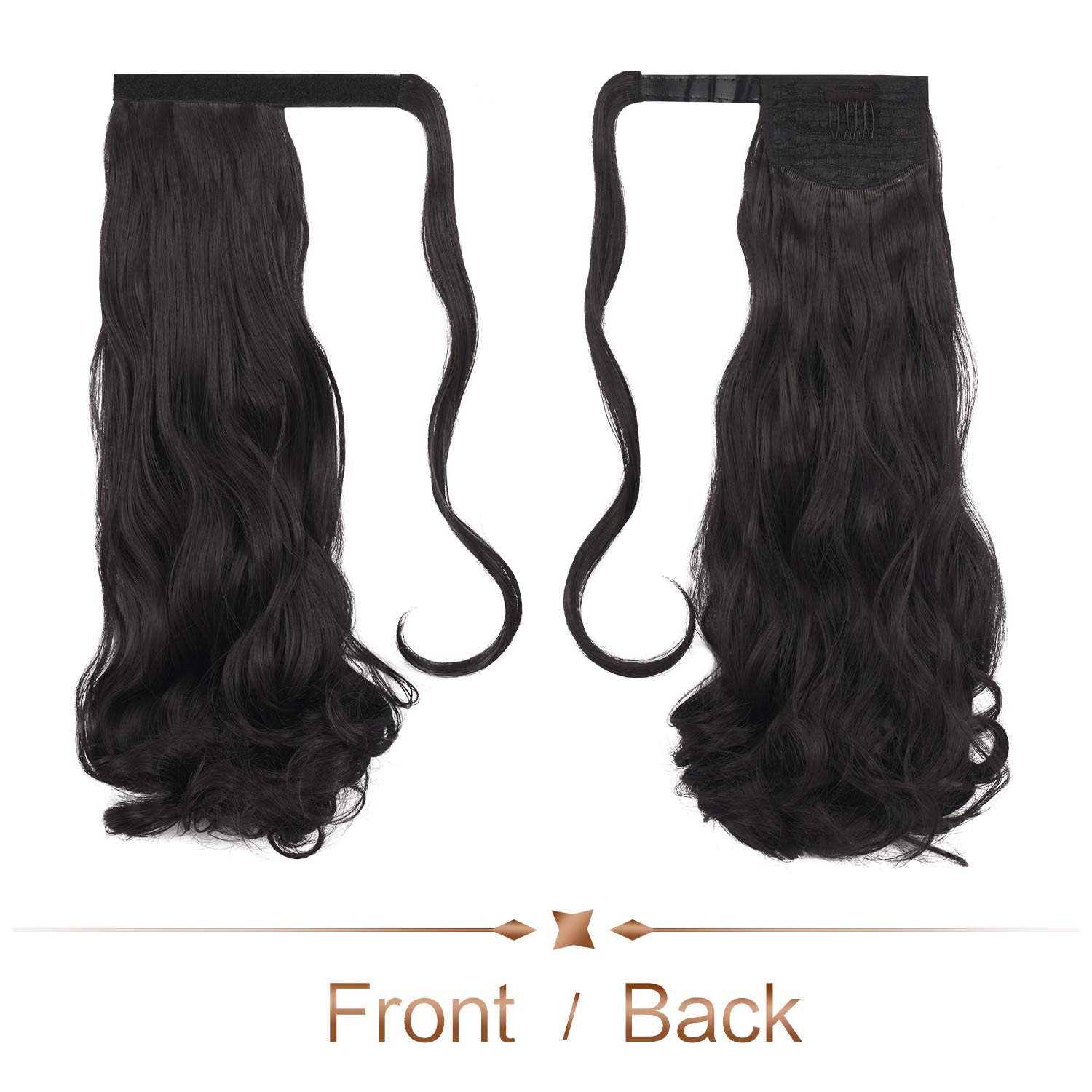BARSDAR 18 Inch Long Wave Ponytail Extension, Wrap Around Clip in Ponytail Extension Wrap Around for Women Heat Friendly Synthetic Fluffy Hair Piece