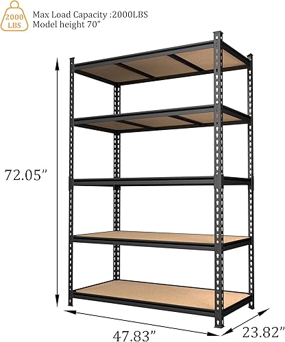 Miniatura 3 de BlueWish Estante de almacenamiento de garaje de 2000 libras, estantes ajustables resistentes de 24 x 48 x 72 pulgadas, estantes de utilidad con 5