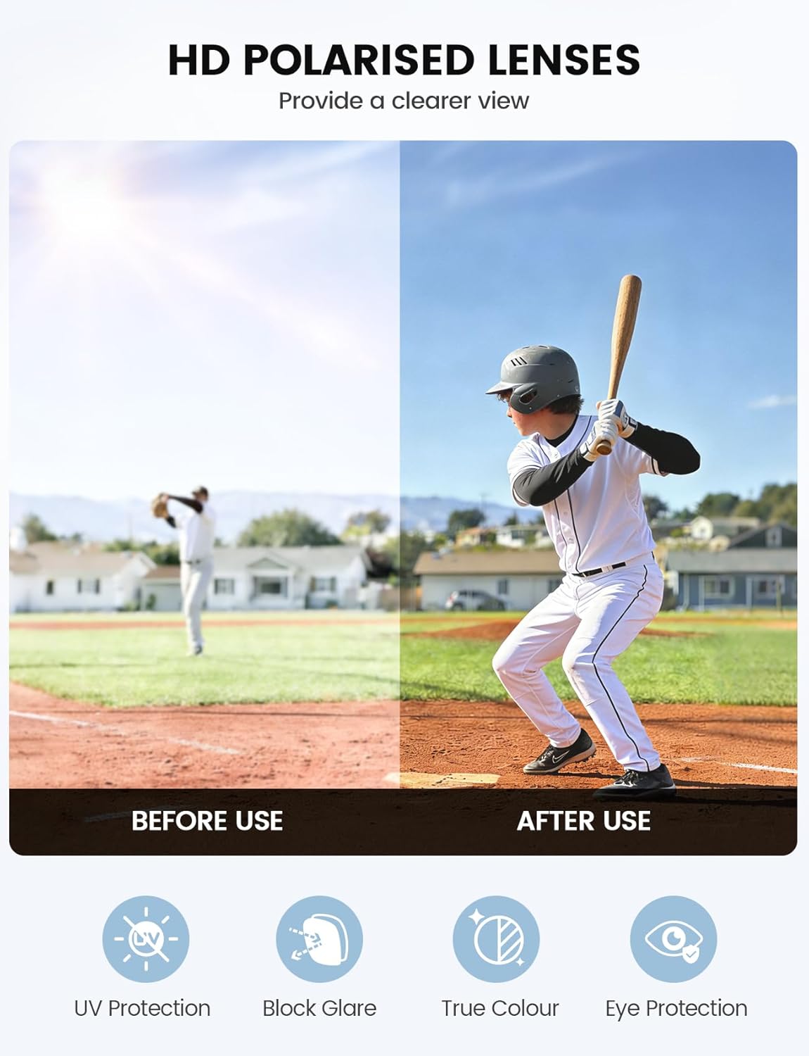 Lamicall Polarized Kids Baseball Sunglasses for Age 8-14 - UV400 Protection Sports Cycling Sun Glasses for Boys Girls Youth