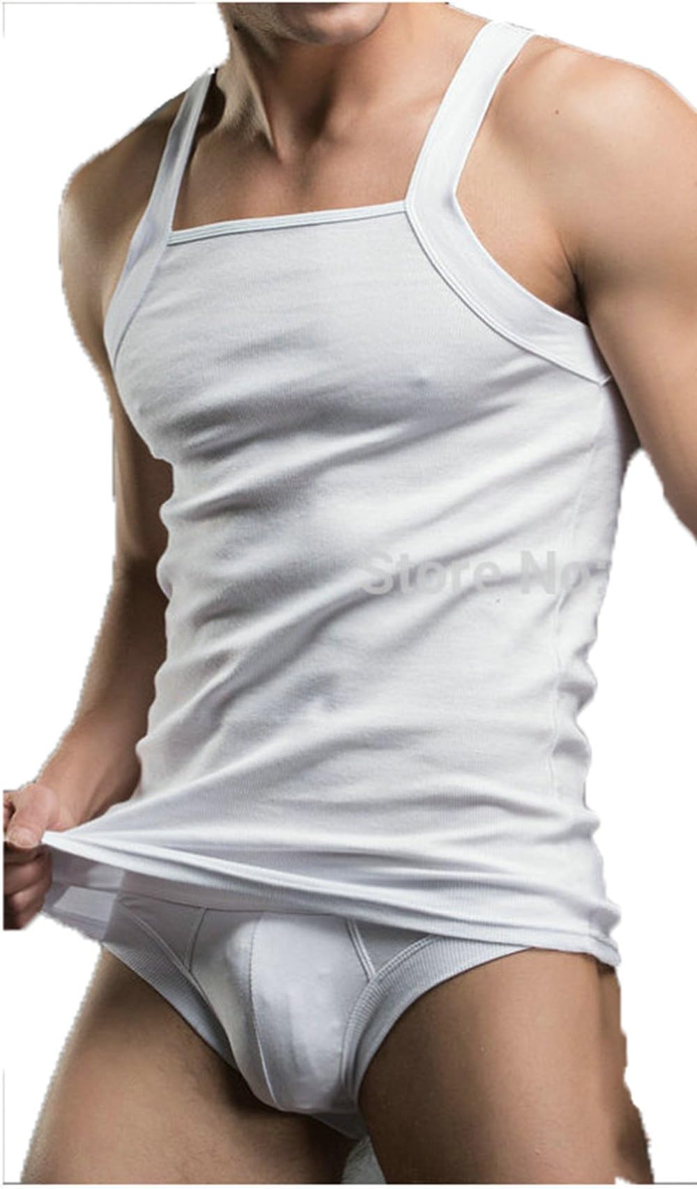 Pack of 2, White Men's G-unit Style Tank Tops Square Cut Muscle Rib A-Shirts.