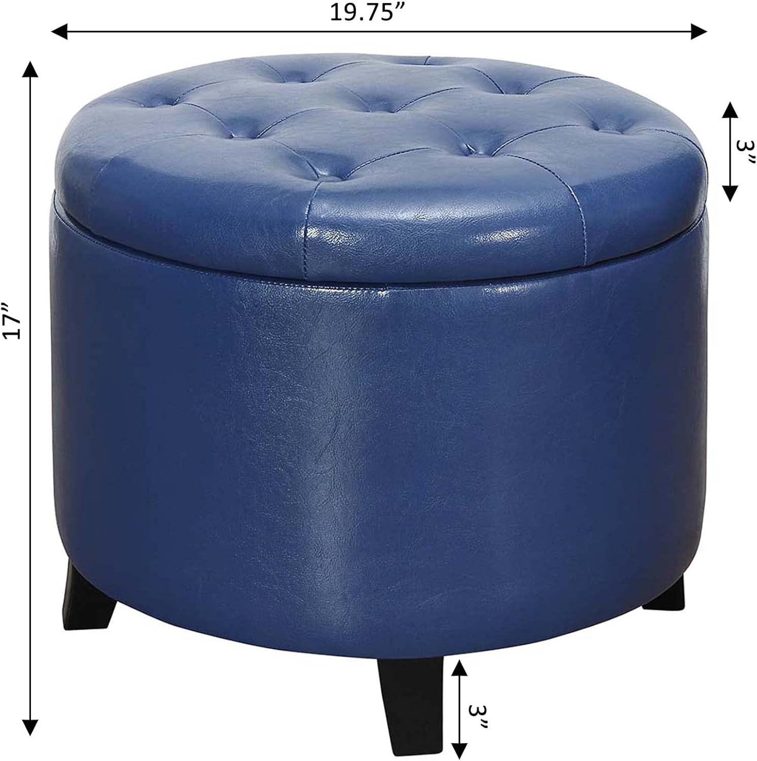 Convenience Concepts Designs4Comfort Storage Ottoman, Blue Faux Leather