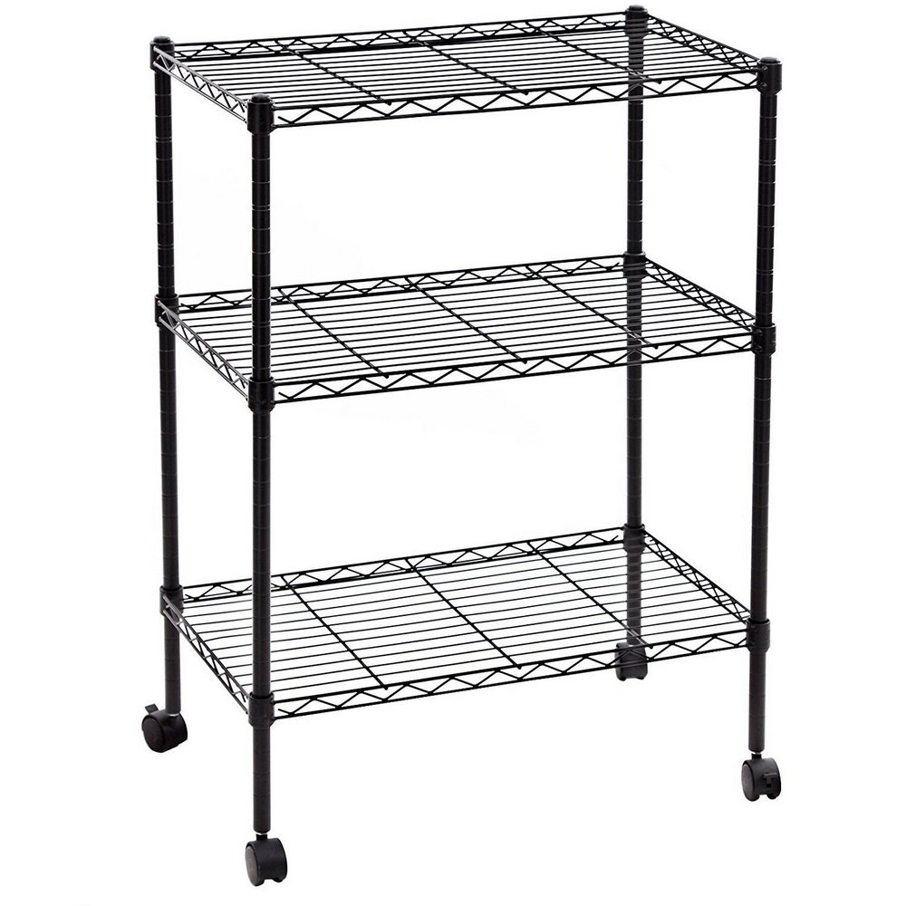 Bonnlo 3-Tier Wire Shelving Unit with Wheels, Adjustable and Mobile Storage Shelf for Kitchen & Home, 60x35x85cm, NSF Certified, Black