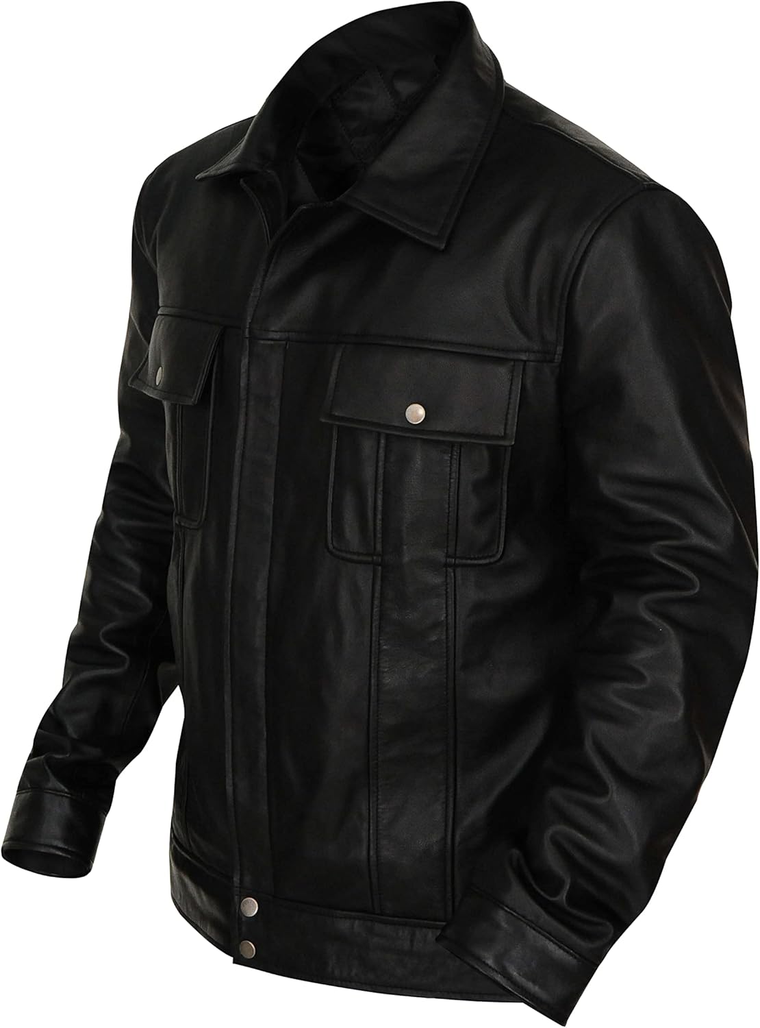 Mens Rock N Roll Elvis Black Real Leather Shirt Jacket - Image 6