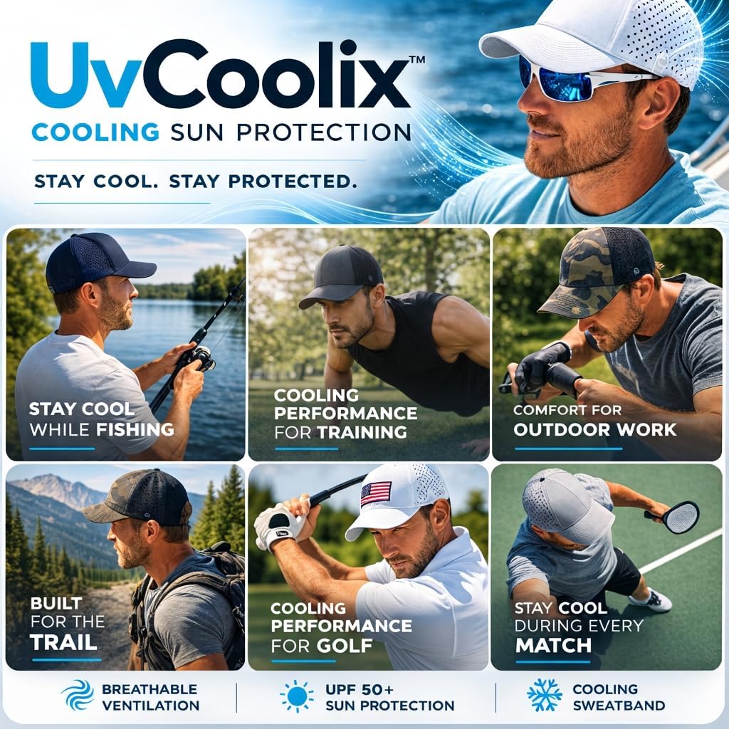 UVCoolix™ Cooling Sweatband Baseball Cap for Hot Weather,Breathable Sun Protection,Water-Resistant Golf Performance Hat