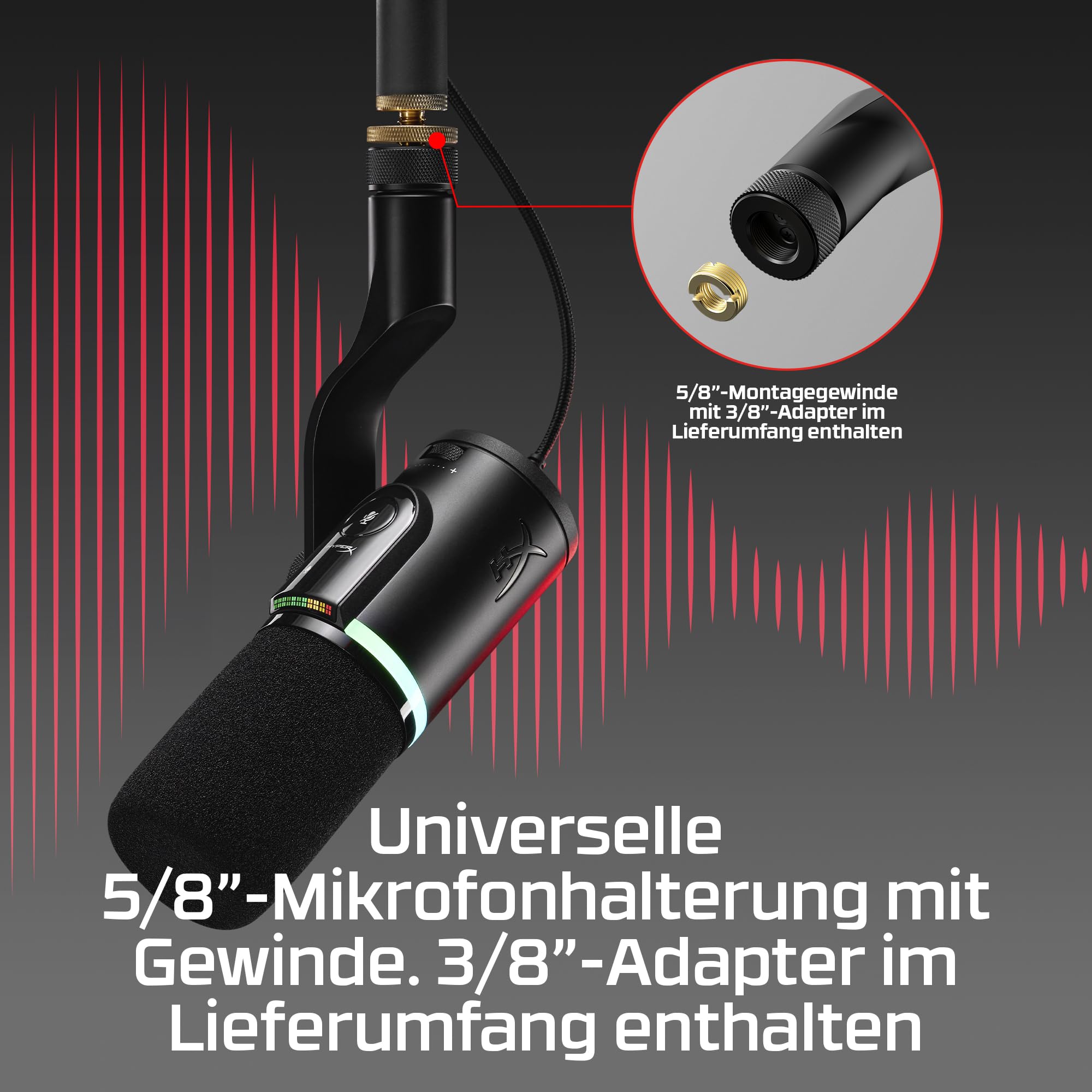 HyperX FlipCast Dynamisches USB/XLR-Mikrofon – Profi-Streaming & Podcast-Mikrofon mit Rauschunterdrückung, RGB-Beleuchtung, Onboard-Steuerung, 192 kHz/32-Bit, Schwarz
