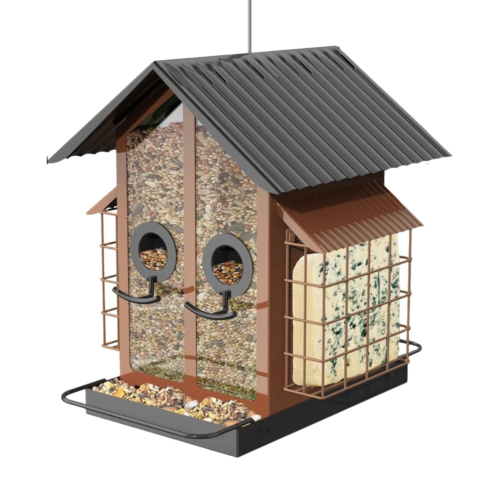 Mangiatoia per uccelli, a prova di scoiattolo, grande capacità per giardino, balcone, patio, terrazza, portico, albero, recinzione, osservazione e osservazione delle finestre