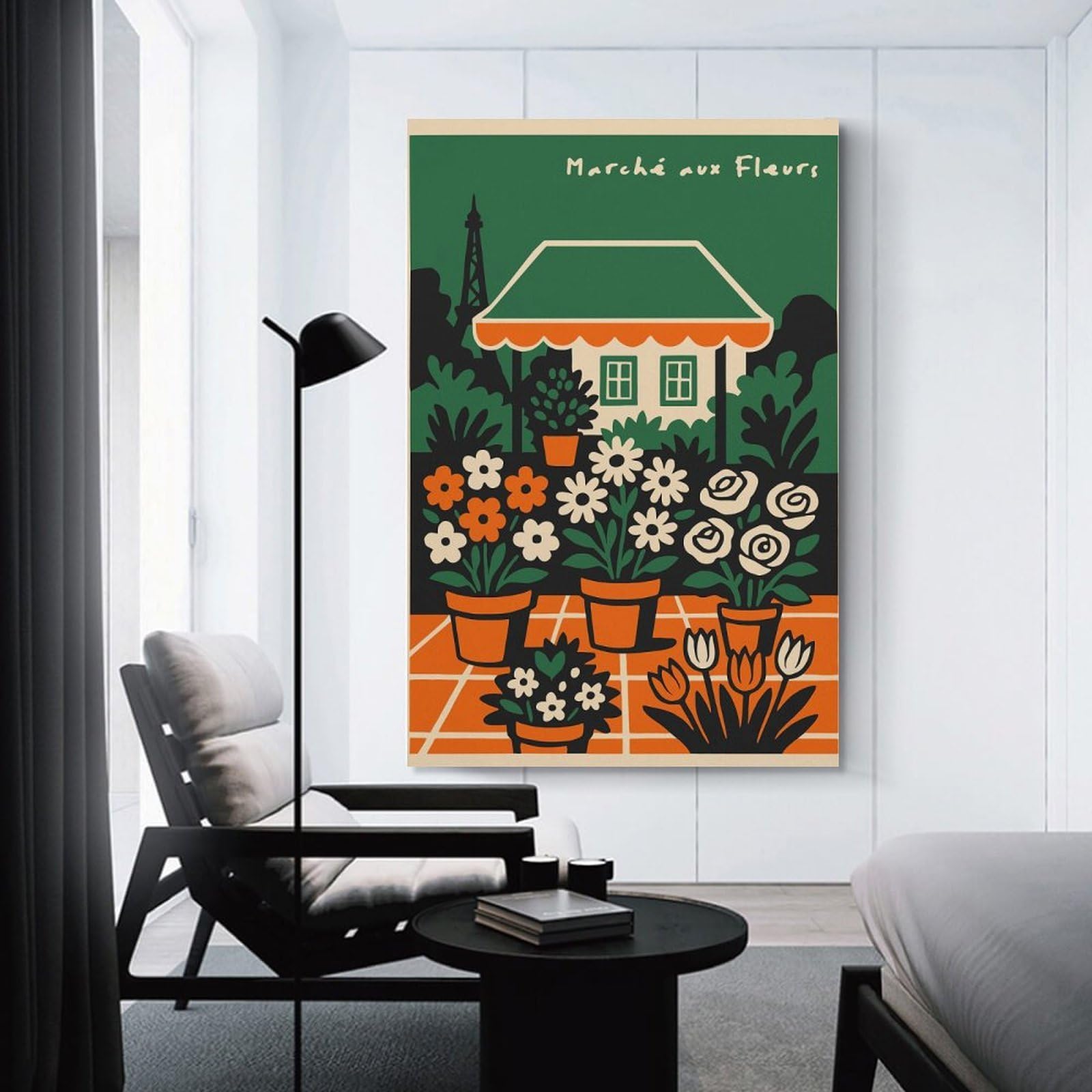Junmoney Canvas Art Print Marché Aux Fleurs Floral Illustration, 12x18inch(30x45cm), for Small Homes, Bedrooms Or Open Spaces, A Simple Refresh for Blank Walls