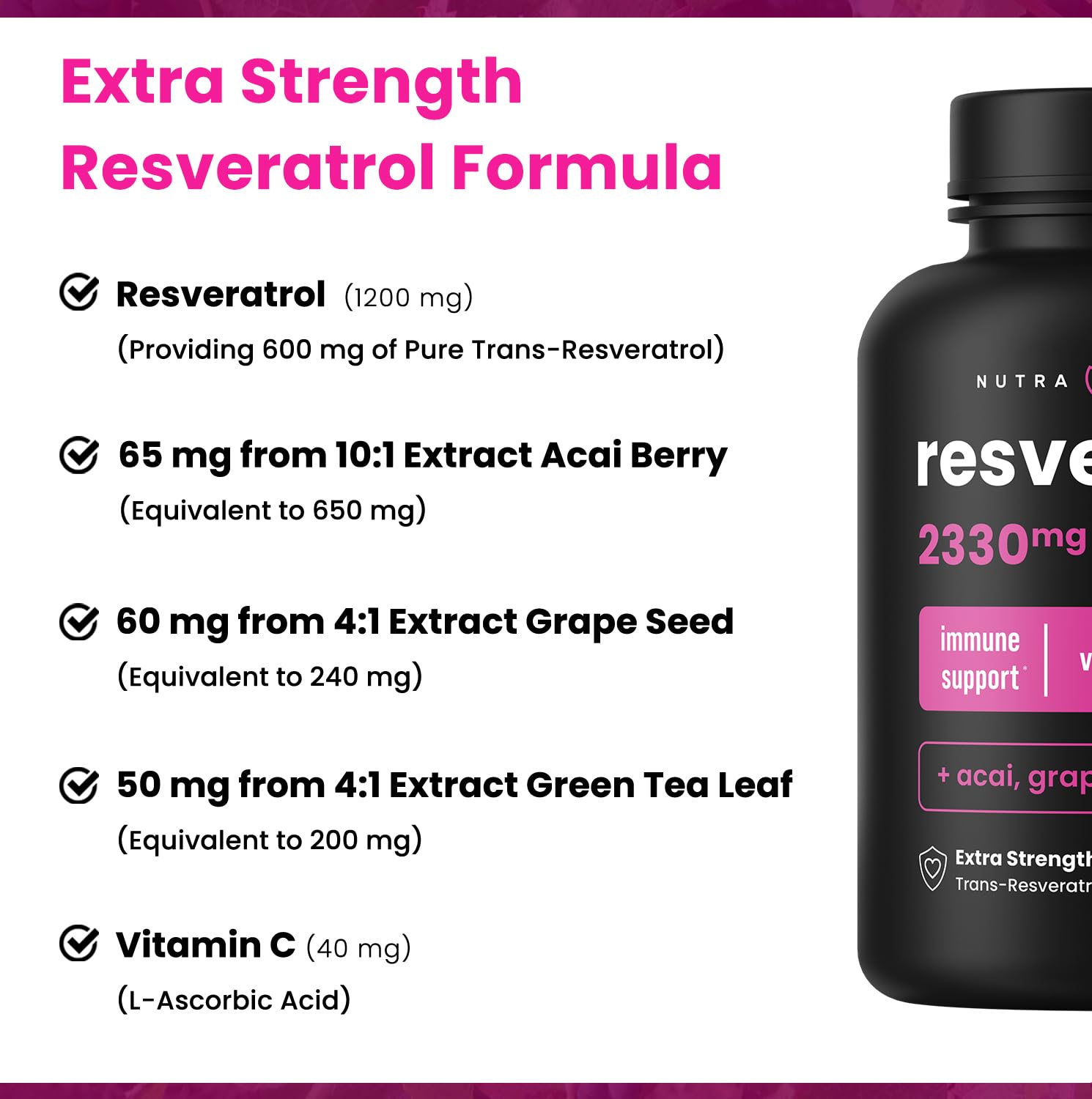 Resveratrol Complex – 1,200 mg Trans-Resveratrol with Grape Seed, Green Tea & Acai Berry – Rich in Polyphenols & Antioxidants - Support for Healthy Aging, Heart Health & Vitality – 60 Vegan Capsules — Amazon image 7