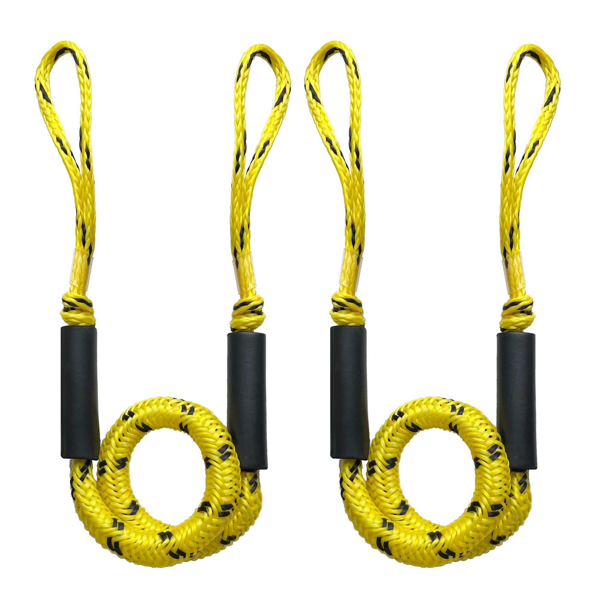 4FT Bungee Dock Lines for Boats with Loops – High Visibility Shock Absorbent Rope for Boats, Jet Skis, Kayaks,PWC,SeaDoo,Jet Ski,Pontoon,Canoe,WaveRunner,Dinghy,Bass Boat,2 PCS (Yellow&Black)