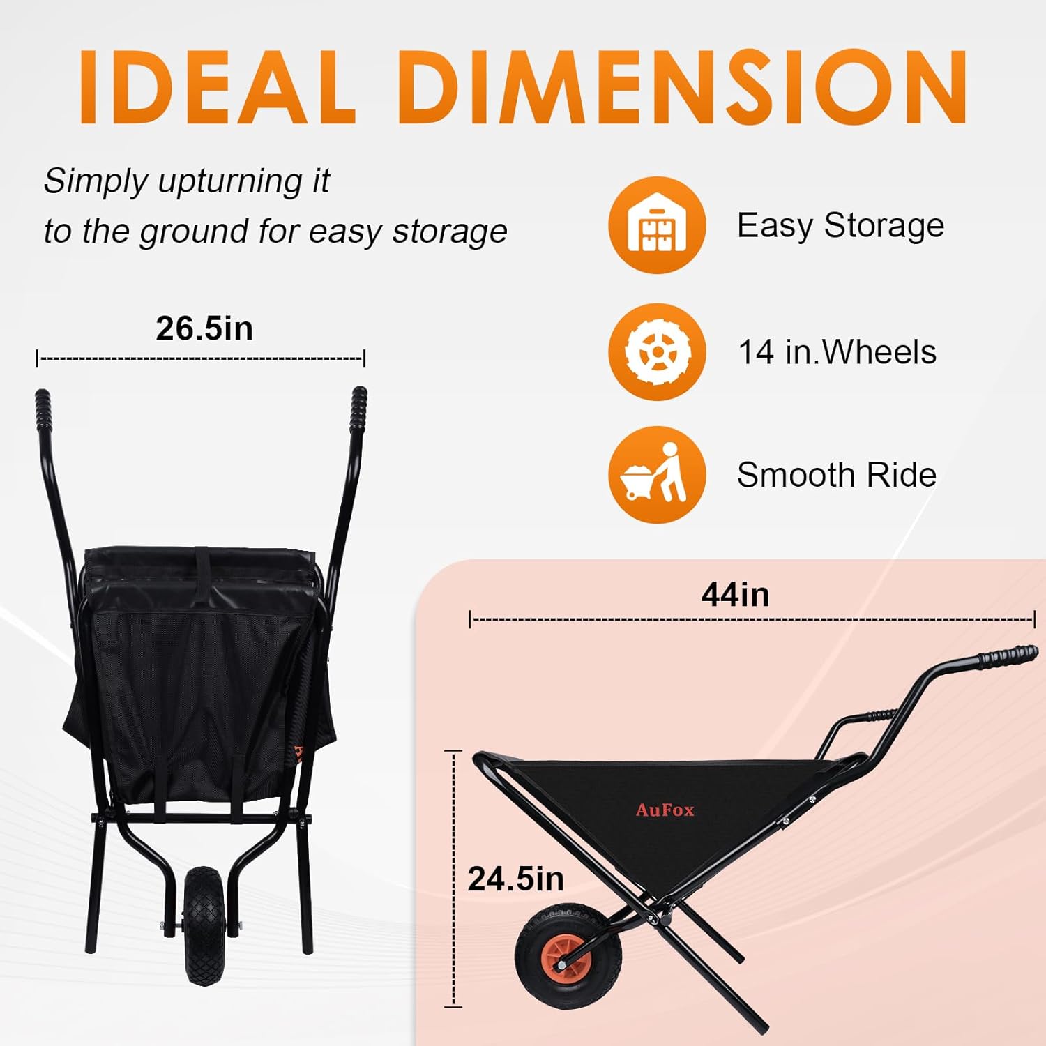 Collapsible Wheelbarrow, Folding Utility Garden Cart Easy Loading and Dumping Yard Cart Thickened Oxford Cloth Lawn Cart for Nutrient Soil,Grass, Leaf, Garden Supplies