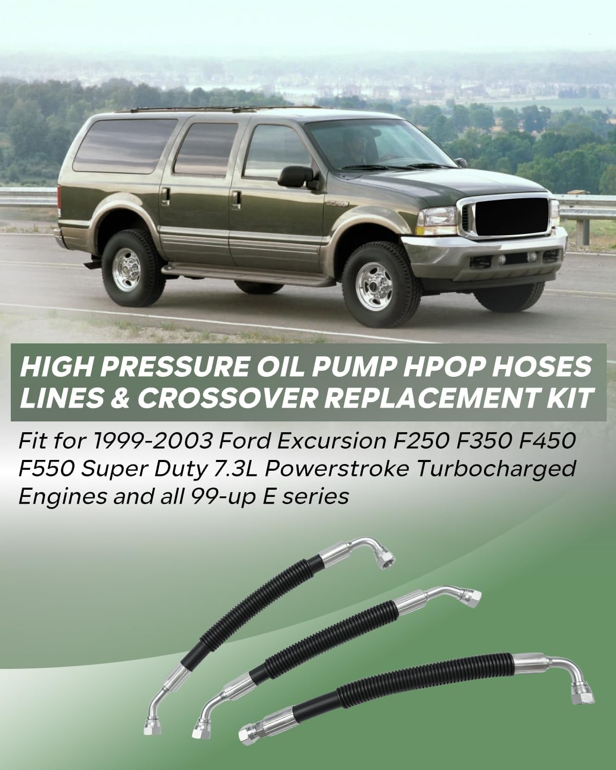 High Pressure Oil Pump HPOP Hoses Lines & Crossover Replacement Kit Compatible with Ford Excursion F250 F350 F450 F550 Super Duty 1999-2003 7.3L Powerstroke Turbocharged Engine