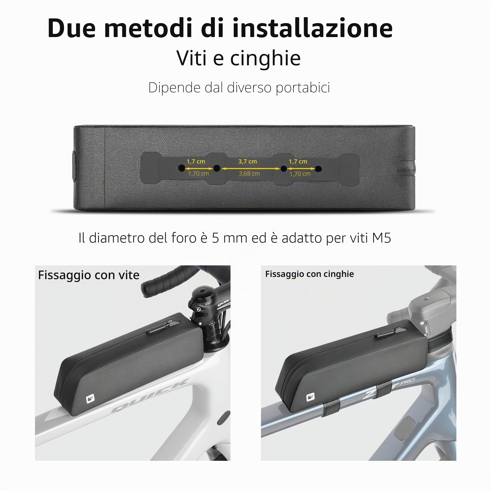 Rhinowalk Borsa del telaio della bicicletta con cerniera, impermeabile e stabile, borsa da bicicletta professionale, accessori da ciclismo per mountain bike e bici da strada, nero
