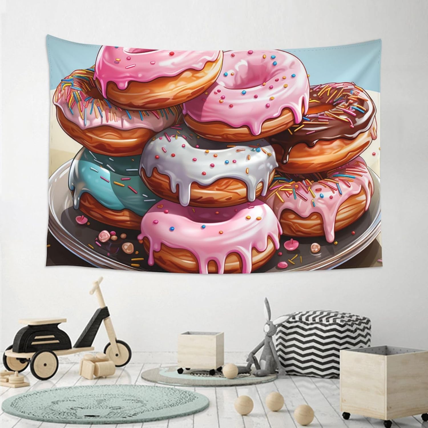 WSOIHFEC Tapestry Wide Wall Hanging Cartoon donuts Tapestry Vintage Lightweight Wall Blanket Funny Tapestry Wall Art Home Decor Soft Mural for Bedroom Dorm Living Room 60 X 40 Inch image 5